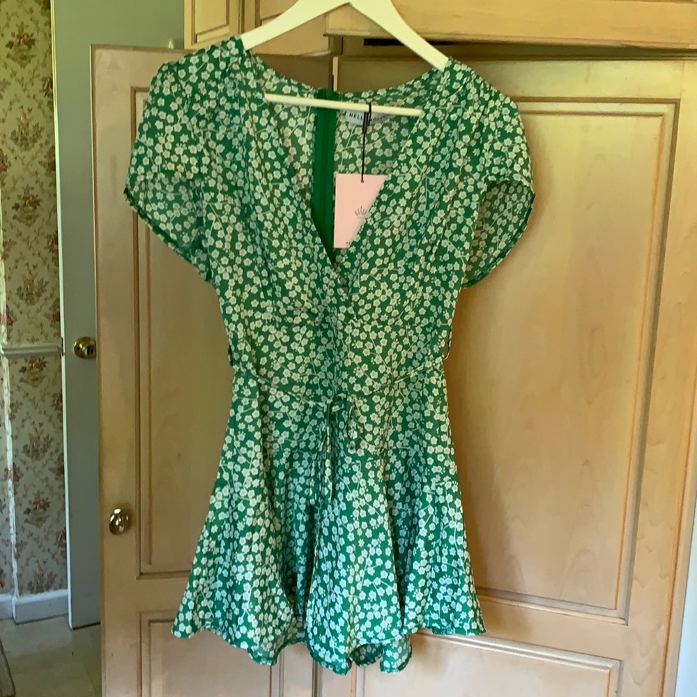 Romper, green and white.
